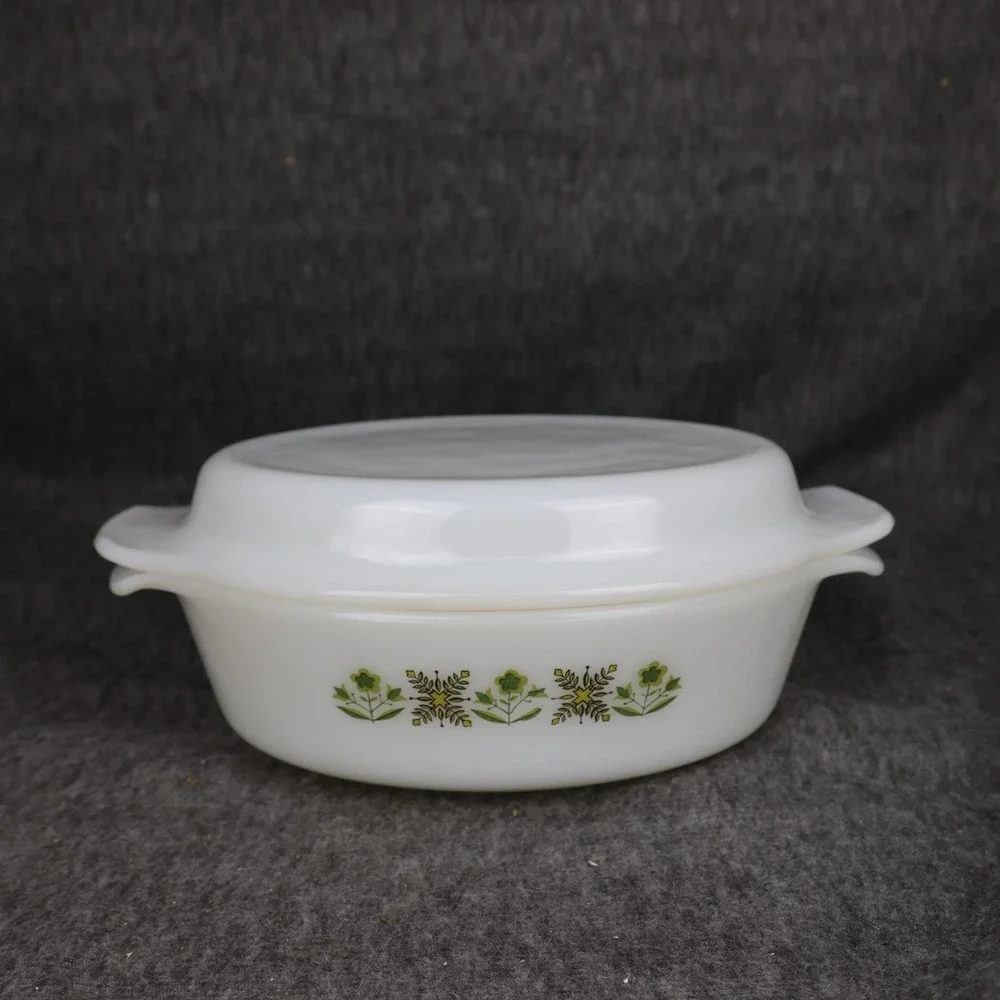 Vintage Fire-King White Oval Casserole Dish 433 1.5 Qt Glass Ovenware USA 11x9